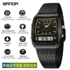 Popular Reloj Electrónico de Doble Pantalla Sanda, Moderno y de Moda, con Calendario y Despertador, Reloj para Estudiantes, Cronógrafo de Negocios en Forma de Barril, Reloj para Hombre Impermeable