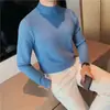 Suéter masculino de gola alta parcial para outono e inverno, slim fit, moderno, com mangas compridas, malha base, de alta qualidade, versátil, malha de cor sólida