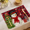 Decoración popular de fiesta navideña de TEMU, manteles individuales de estilo occidental con estampados de renos y muñecos de nieve, tapetes resistentes al calor, versátiles manteles individuales de lino para otoño e invierno