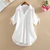 Camisa de chifon de manga curta de comprimento médio para mulheres 2022 verão Novo tamanho plus size cintura solta afina top de chifon para mulheres moda