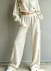 2026 Nuevos Pantalones de Chándal Anchos de Trabajo Transversales con Textura Vertical, Cintura Alta, Cordón, Bolsillos Laterales y Diseño Caído hasta el Suelo