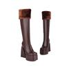 Dropshipping 2022 Botas Femininas de Cano Alto com Salto Alto e Plataforma, Bico Quadrado, Moda, Tamanhos Grandes (Tamanhos 40-44)