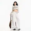 Jeans de pierna ancha con bolsillo tipo cargo de color Naranja Juvenil # Blanco Puro, corte holgado, adelgazantes, sencillos, casuales, versátiles, pantalones de largo completo para mujer