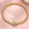 Pulsera Rongxing Transfronteriza de Zirconio Completo con 26 Letras Inglesas, Globo Burbuja, DIY, Pulsera Elástica de Cuentas de Cobre