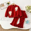 Conjunto de Suéter para Meninas Outono Inverno Novo Conjunto de Duas Peças Saia de Tricô Calça Estilo Coreano Moda Conjunto de Suéter para Bebê Menina Calça Doce