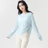 Cubierta larga para mujer, holgada, con protección solar, manga larga, cordones laterales, ligera y transpirable, adecuada para fitness, correr y como top de yoga liso