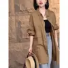 Camisa de Comprimento Médio para Mulheres na Primavera e Outono Novo Estilo Solta Casual Estilo Retrô Cobertura Camisa Justa Cardigan Jaqueta para Mulheres