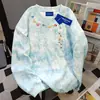 Sudadera con Cuello Redondo Estilo Coreano Diseño Americano Graffiti Creativo para Mujer Otoño e Invierno Versátil Personalizada Tie-Dye Azul Top Casual