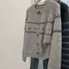 Cardigã de tricô jacquard estilo coreano, com modelagem solta, para mulheres, novo suéter com blocos de cor para outono e inverno, com botões de chifre, peça de vestuário externa feminina