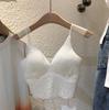 Renda francesa wrap interno peito outer wear camisola curta feminina top respirável com bojo tomara que caia atacado