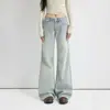 Jeans acampanados lavados de estilo coreano casual de tiro bajo en color Naranja Juvenil para mujer, corte holgado, adelgazantes, favorecedores, con caída, versátiles, pantalones de largo hasta el suelo