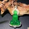 Colgante de Calcedonia Verde Imperial Iluminación Incrustado con Jade Blanco Hielo Collar de Buda Colgante Bodhisattva Guanyin para Hombres y Mujeres 8132