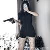 Ropa Interior Sexy para Mujer Seda Tela de Traje de Baño Cremallera de Doble Cabeza Manga Corta Engranaje Abierto Monos Sexys Libres 2254