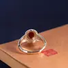 Anillo Artístico de Plata Vintage S925 Plata Incrustado con Ágata Roja del Sur con Patrón de Espiga de Trigo Antigua para Mujer