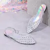 Sandalias Planas de Estilo Nuevo Transfronterizas Europeas y Americanas para Mujer, Malla de Puntos, Punta Fina Retro Francesa, Espalda Abierta, Venta al por Mayor Tallas Grandes