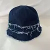 Chapéu de pescador de jeans velho com borda desfiada para todas as combinações, chapéu de balde pequeno com proteção facial estilo coreano ins, chapéu de bacia, tendência