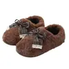 Pantuflas de Algodón Peludo Antideslizantes con Lazo para Mujer 2026 Nuevo Estilo Zapatos de Algodón Peludo Cálidos para Interiores Uso en Exteriores