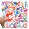 50 Pegatinas de Graffiti de Vida Marina en Acuarela de Dibujos Animados, Pegatinas Impermeables para Decoración de Diarios y Maletas DIY