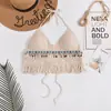 Top Corto de Verano para Mujer con Almohadilla en el Pecho de Cuello Colgante Chaleco Pequeño con Hombro Descubierto y Espalda Descubierta Top Tubo Hueco Chaleco Bordado