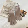 Mesmo estilo de designer coreano~Luvas quentes com costura overlock canelada contrastante para mulheres, luvas de inverno com dedos divididos para tela sensível ao toque
