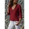 Camisa de Chifón de Manga Larga con Botones y Escote en V Profundo para Mujer Otoño Invierno 2018