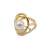 [09] Comercio Exterior Accesorios de moda europeos y americanos cobre chapado perla natural de agua dulce hueco oro anillo ancho