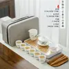 Porcelana Branca Portátil Tampa de Viagem Tigela Conjunto de Chá Kung Fu Conjunto de Ensino de Arte do Chá com Bandeja de Chá Porcelana de Jade Presente de Atividade logo