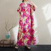 Real Shot 25 Verão Novo Algodão e Linho Estampado Decote em V Solto Plus Size Simples Estilo Férias Vestido Longo Vestido Feminino Praia Grosso