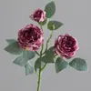 3 rosas artificiales con bordes texturizados, ramo de flores artificiales para decoración de escenas, flores artificiales realistas y de alta gama