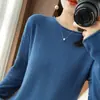 Camiseta base de punto de algodón puro para mujer, cuello redondo con borde enrollado, manga larga, corte holgado, top interior versátil para mujer, Primavera 2026