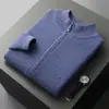 Novo Suéter de Lã 100% Puro Outono e Inverno Cardigan Masculino Gola Meia-Alta Zíper Jaqueta de Lã Suéter Tricotado para Negócios