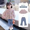 Camisa de manga comprida para meninas Novo estilo Top floral famoso na Internet para meninas Jeans da moda infantil Roupas infantis de primavera e outono