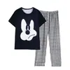 Pijama de Dos Piezas Estilo Coreano Lindo de Mickey para Mujer, Verano, Manga Corta, Pantalones Sueltos, Dibujos Animados, Cuello Redondo, Traje de Estudiante, Ropa para el Hogar