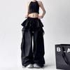Calças Largas Soltas da Moda até o Chão com Aplicações de Renda e Design de Saia em Camadas para um Look Casual Doce e Descolado para o Trabalho