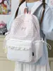 Mochila Estilo Menina Doce com Estampa Xadrez e Renda Colorida Sólida, Mochila de Aparência Sofisticada e Fofa para Estudantes em Viagens de Férias