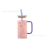 Taza de Agua Ins de Vidrio con Pajilla para Mujer, Vaso de Vidrio Plano Resistente a Altas Temperaturas con Asa, Cuadrado para el Hogar de Alto Borosilicato