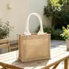 Bolsa de Yute Personalizada Impermeable Gran Capacidad Bolsa Tote de Yute Parche Blanco Lino Patchwork Bolsa 3D Bolsa para Viaje Compras
