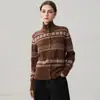 Cárdigan de cachemir tejido Fair Isle, nuevo estilo otoño/invierno, suéter con cuello para mujer, prenda exterior suave y cálida, moderno