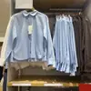 Camisa de algodón a rayas con manga de farol/camisa de manga larga para mujer camisa de aire acondicionado R489509 489427 488560
