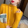 Camiseta Básica de Cuello Medio para Mujer en Otoño e Invierno, Nueva Prenda Exterior Versátil de Primavera y Otoño, Top de Punto Holgado, Blanco Delgado