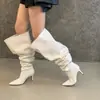 [] Botas de salto alto com cano alto e circunferência grande para garotas picantes, botas longas pretas europeias e americanas, botas de salto alto femininas de bico fino acima do joelho