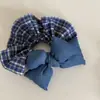 Elástico de Cabelo Laço com Enchimento de Algodão Xadrez Azul Denim, Elástico de Cabelo Bola Anel Intestino Bolinhas Doce e Fofo, Acessórios de Cabelo Feminino