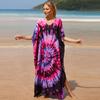 Bata estampada de rayón holgada talla grande blusa de playa bikini vacaciones camisa de protección solar traje de baño para mujer 8625
