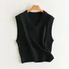 Chaleco sin mangas de punto fino para mujer, color liso, cuello en V, estilo perezoso, apilado, holgado, casual, lana, primavera y verano