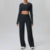 Ropa de Yoga de Cintura Alta, Pierna Recta y Pierna Ancha, de Secado Rápido, con Almohadillas en el Pecho y Ombligo Expuesto, Trajes Deportivos de Manga Larga para Correr al Aire Libre, Ropa de Fitness para Mujer