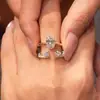 Diseño de Nicho Anillo Abierto de Diamante Doble Cabeza Forma de Gota de Agua Anillo para Dedo Índice con Diamante Pigeon Flash Ovalado para Mujer