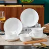 Juego completo de vajilla para el hogar, cuencos y platos de cerámica aptos para alimentos, cuencos de porcelana blanca, cuencos para arroz, envío transfronterizo, venta al por mayor, directo de fábrica