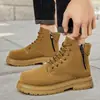 Botas Martin de caña alta para hombre, suela gruesa, que aumentan la altura, con cremallera lateral, estilo nuevo Otoño/Invierno, ropa de trabajo británica, puntera ancha, botas amarillas