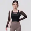 Novas Roupas de Yoga Outono e Inverno Tops Esportivos Emagrecedores Ajustados Tops de Manga Longa com Bojos Trajes de Treinamento Fitness Atacado