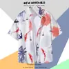 Camisa Floral Tailandesa de Playa para Hombre de Manga Corta Ins Guapo Verano Estilo Hong Kong Retro Hawaiana Seda de Hielo Camisa de Playa Moderna